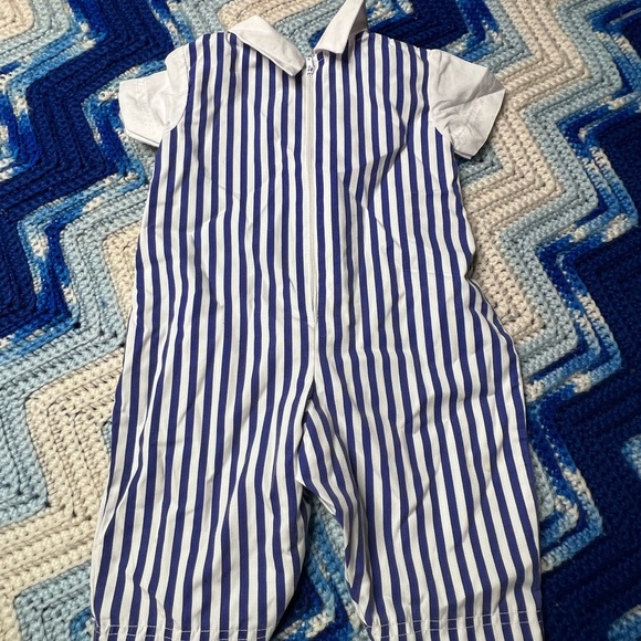 Vintage Navy Blue and White Striped Sailors One Piece - Picture 2 of 3